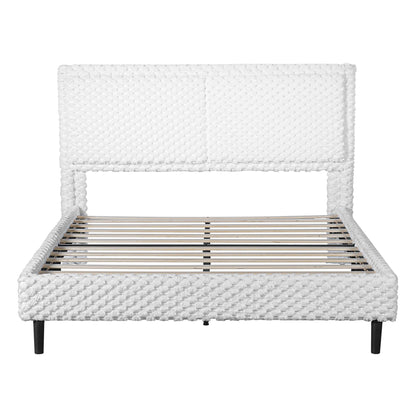 Soft Bed Backrest Upholstered Bench in white woven fabric with black legs - HouseOfZazla on Tampa Home & Garden Store
