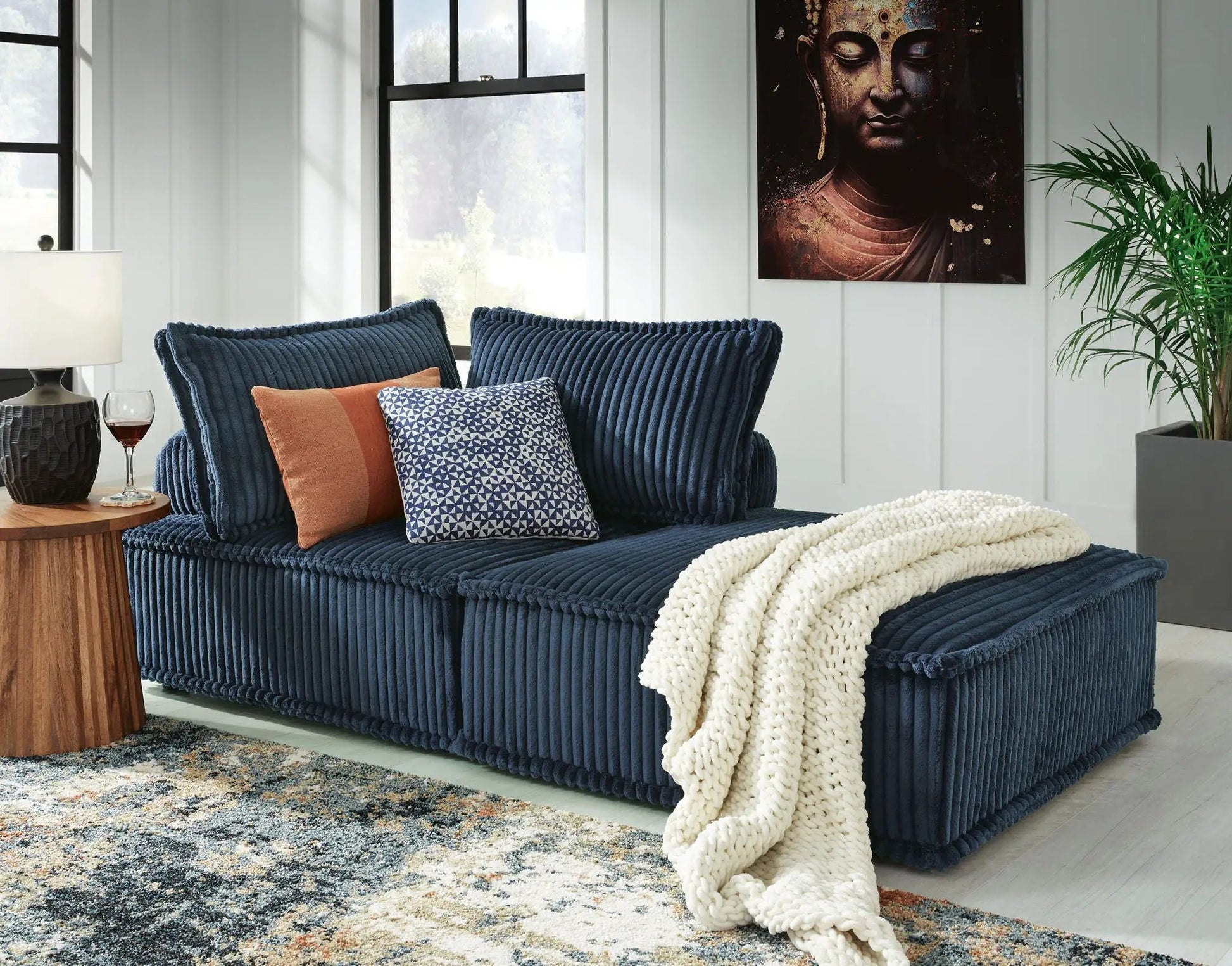 Bales Sectional navy blue corded upholstery, stationary by Unique Piece Furniture on Tampa Home & Garden Store