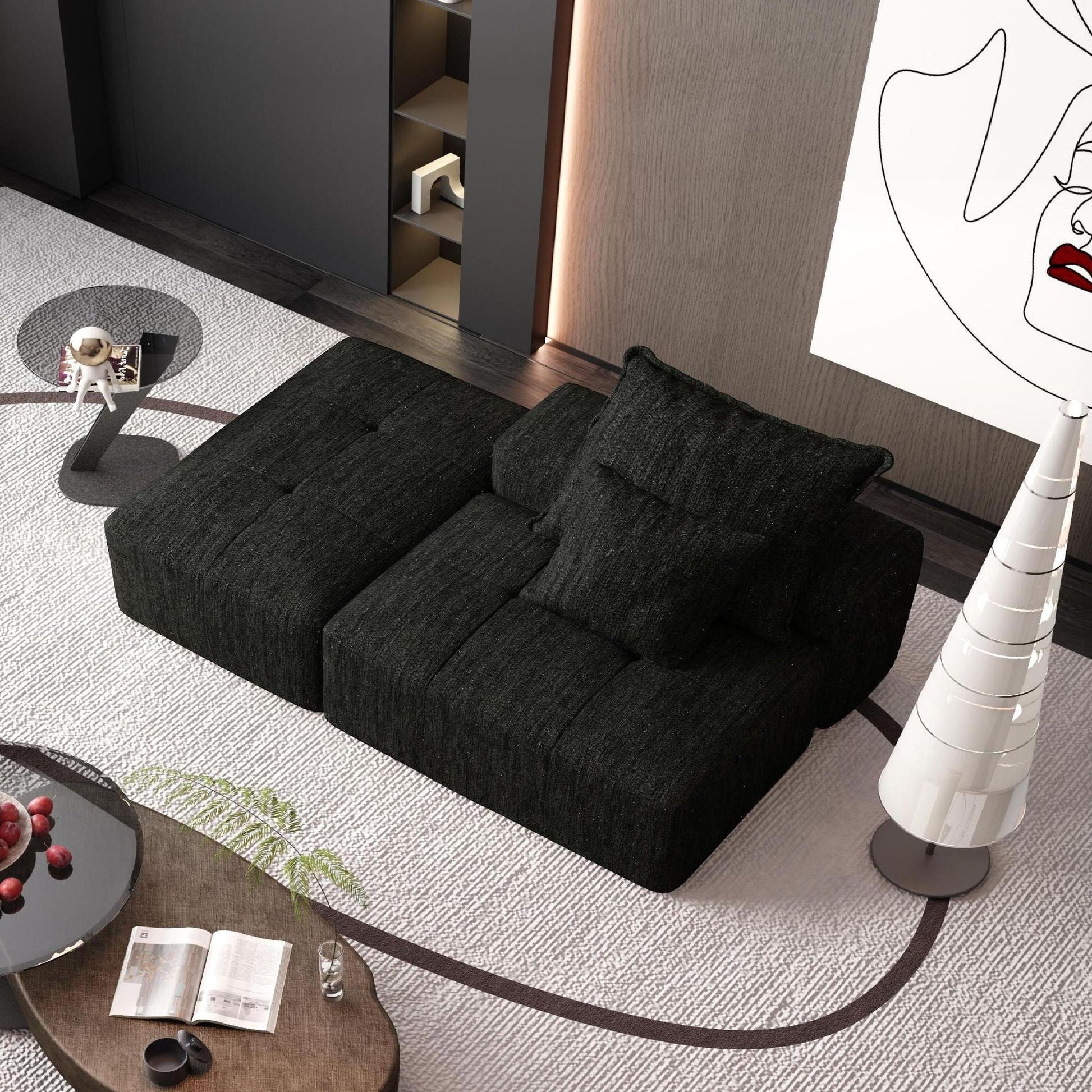 Modern oversized modular sectional sofa in black fabric with deep cushions on Tampa Home & Garden Store