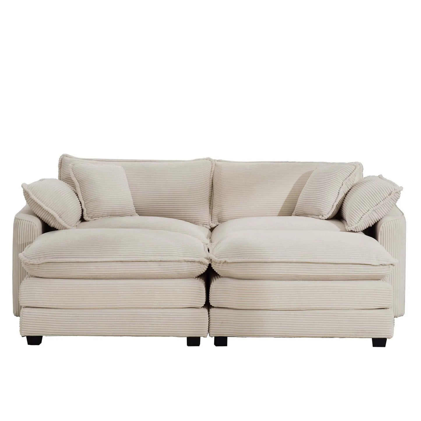Modern oversized modular cushion sofa with ottoman in beige corduroy, deep seating 3-piece set on Tampa Home & Garden Store