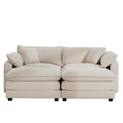 Modern oversized modular cushion sofa with ottoman in beige corduroy, deep seating 3-piece set on Tampa Home & Garden Store