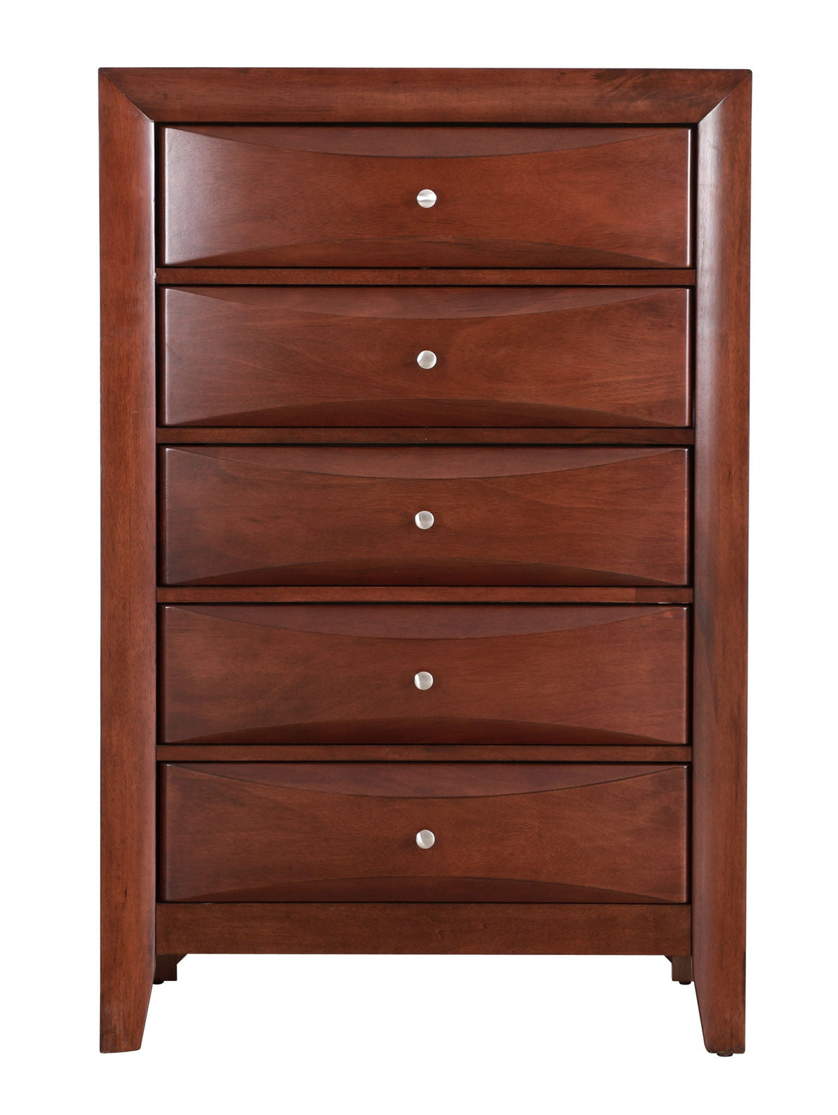 Accent chest with curved molded drawers in dark brown wood, silver knobs HouseOfZazla on Tampa Home & Garden Store