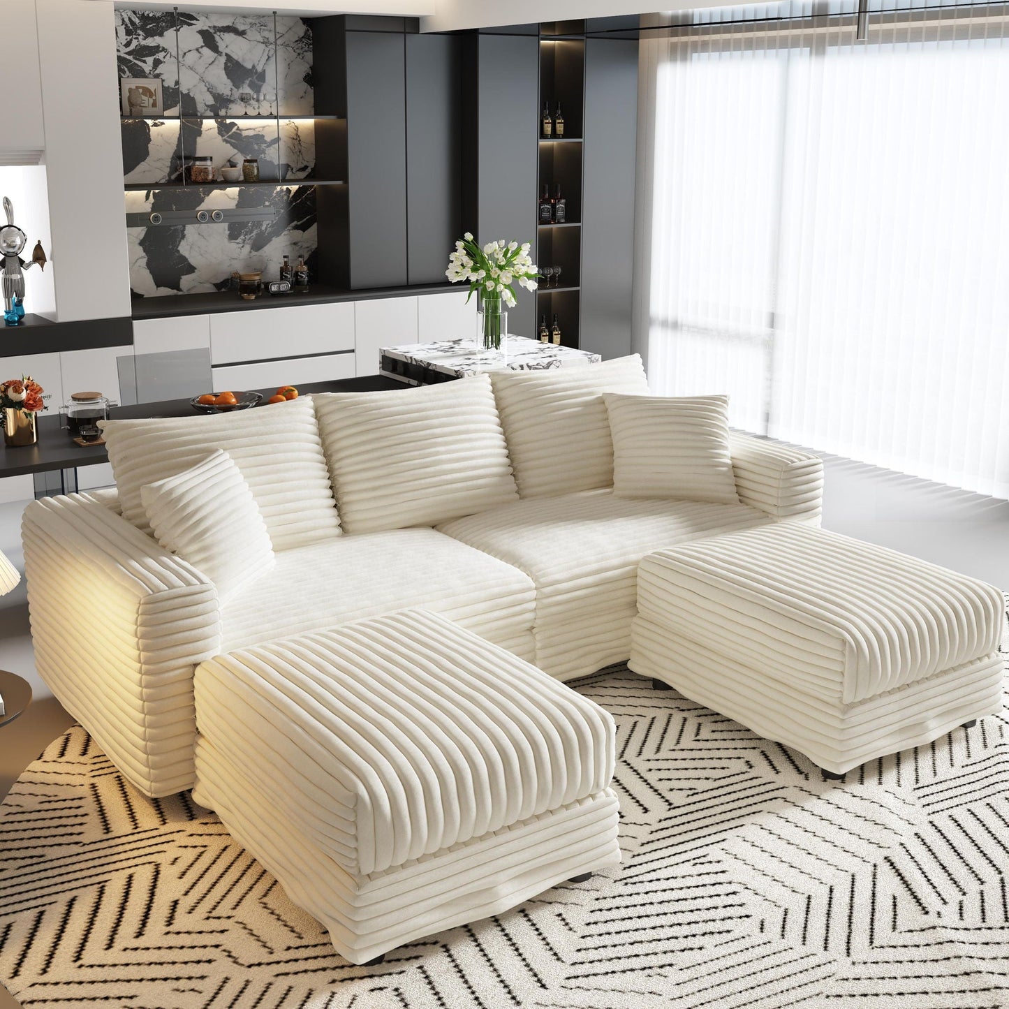 Deep Seat Sofa Bed With Ottoman and Soft Pillows