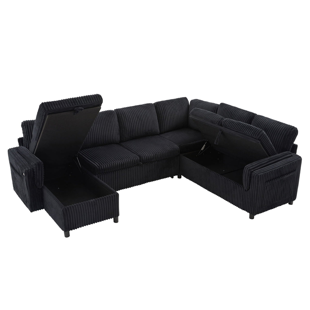 Convertible U-shaped sectional sofa bed by HouseOfZazla in black with USB ports and storage on Tampa Home & Garden Store