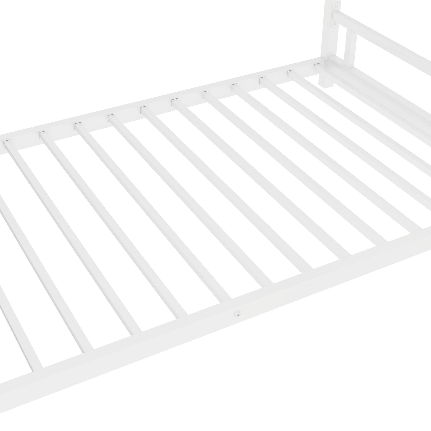 White bunk bed frame with slatted rails and sturdy corner post on Tampa Home & Garden Store