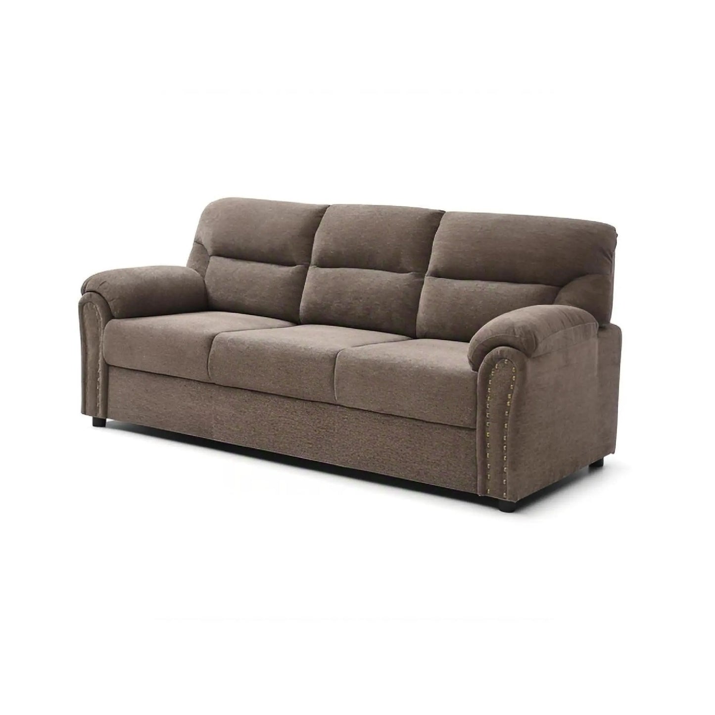 Hamilton sofa with nailhead trim, brown fabric, rolled-arm design on Tampa Home & Garden Store