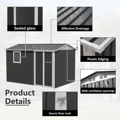9 x 6 FT metal garden shed by HouseOfZazla with dark gray panels and window door on Tampa Home & Garden Store