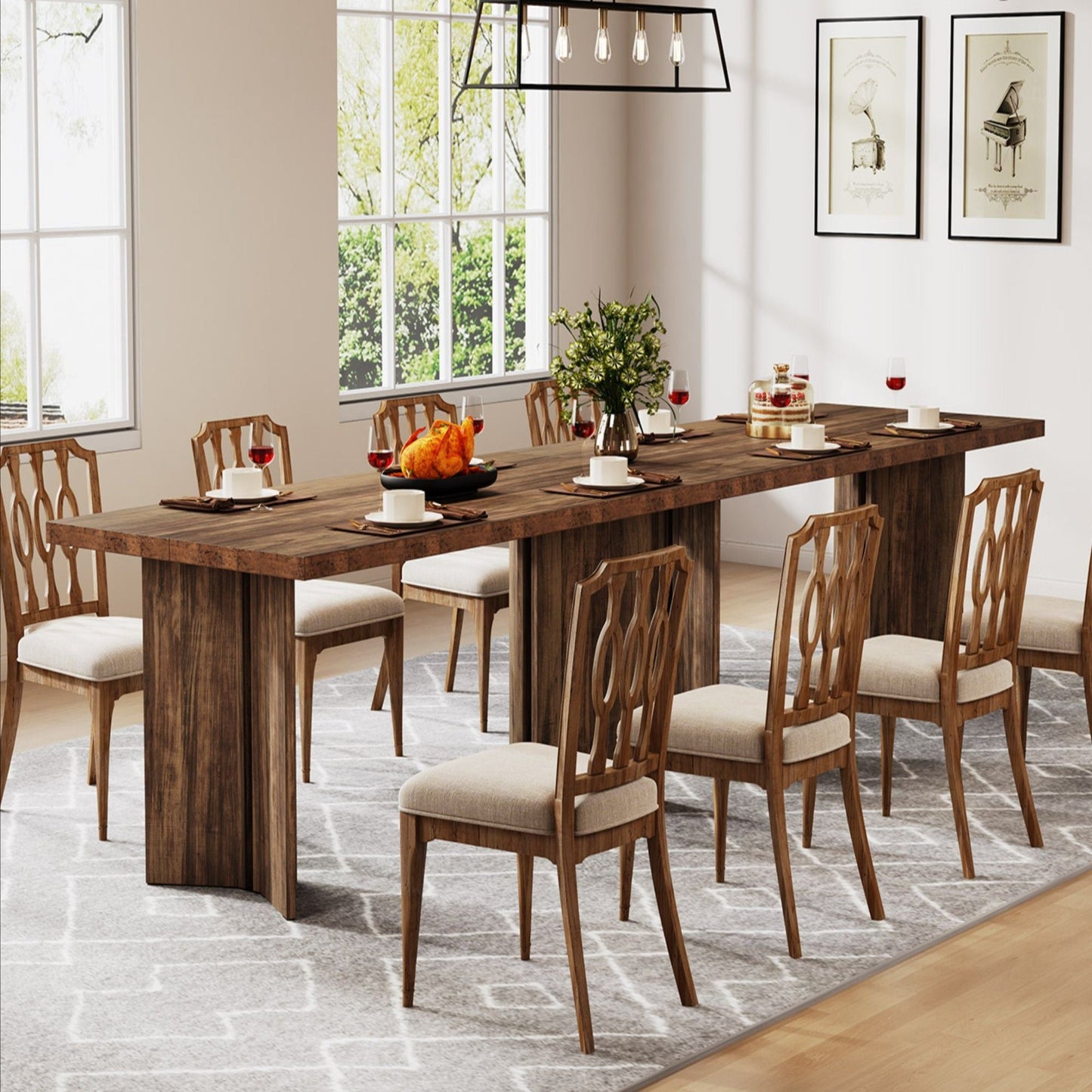 Dining Table For 4-6 People with thick rustic wood top by HouseOfZazla in a dining room on Tampa Home & Garden Store