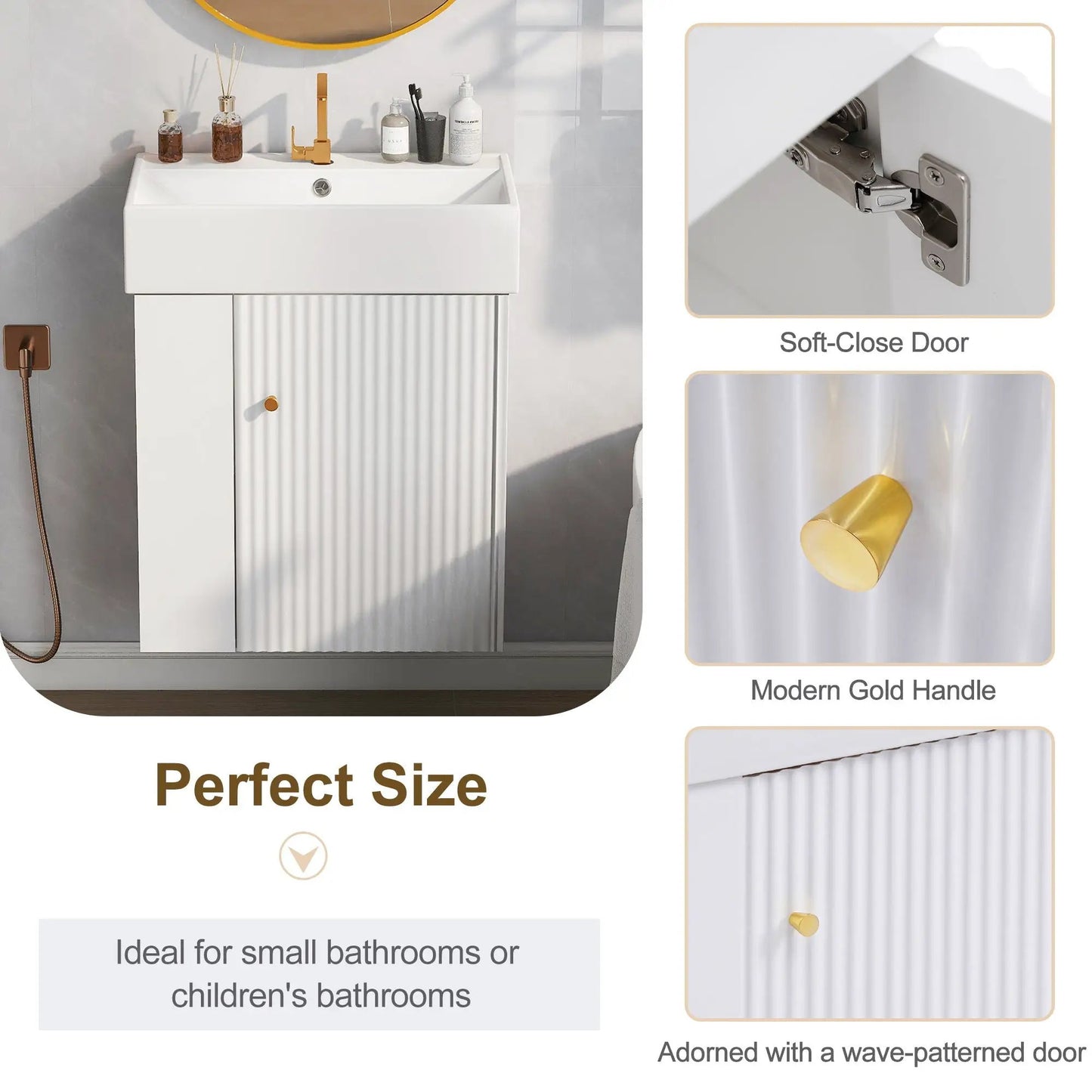Compact Modern Floating Vanity with Ceramic Basin
