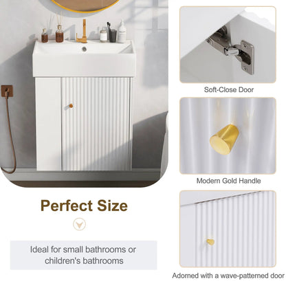 Compact Modern Floating Vanity with Ceramic Basin