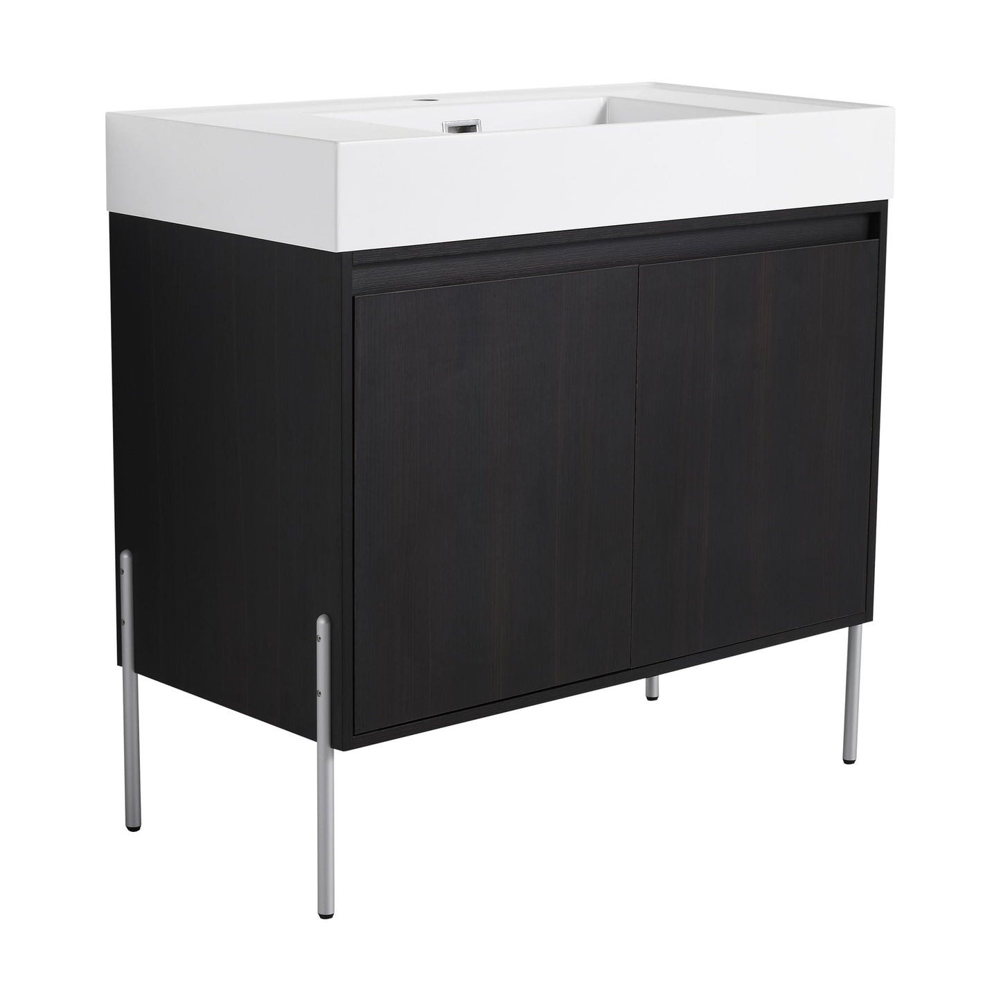 Freestanding bathroom vanity with white resin sink and dark wood cabinet HouseOfZazla on Tampa Home & Garden Store