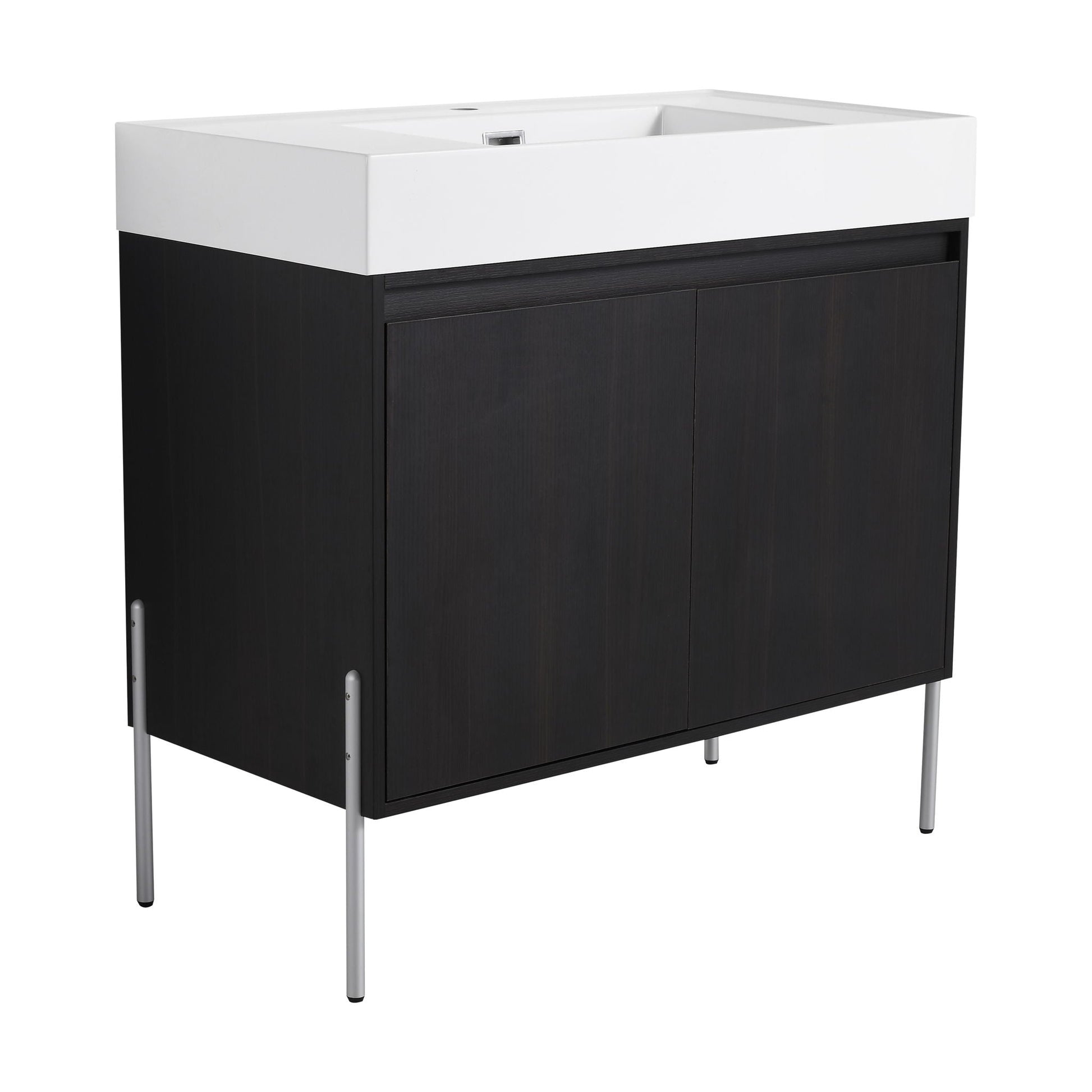 Freestanding bathroom vanity with white resin sink and dark wood cabinet HouseOfZazla on Tampa Home & Garden Store