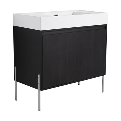 Freestanding bathroom vanity with white resin sink and dark wood cabinet HouseOfZazla on Tampa Home & Garden Store