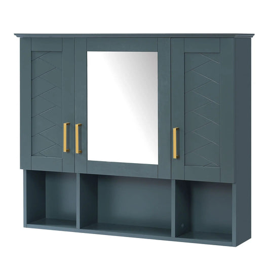 Wall-mounted medicine cabinet with adjustable shelves, soft-close doors, blue-gray HD mirror on Tampa Home & Garden Store