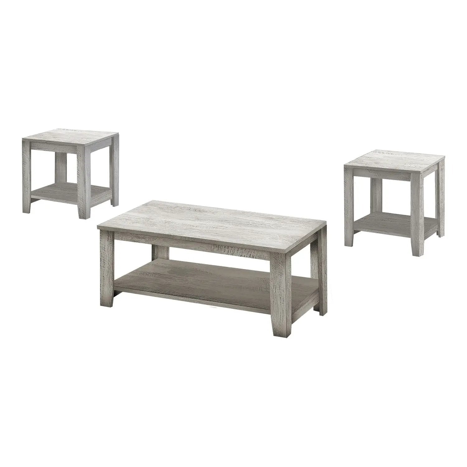 Table set of 3: coffee table plus two end tables in graywashed wood finish, transitional style on Tampa Home & Garden Store