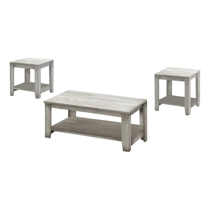 Table set of 3: coffee table plus two end tables in graywashed wood finish, transitional style on Tampa Home & Garden Store