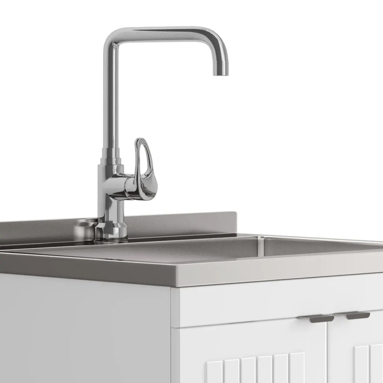 Murphy laundry faucet with double-basin stainless sink, chrome finish, high-arc spout on Tampa Home & Garden Store