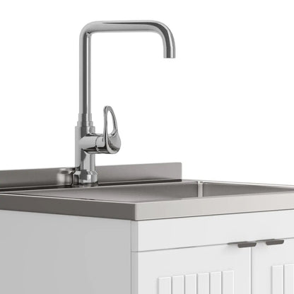 Murphy laundry faucet with double-basin stainless sink, chrome finish, high-arc spout on Tampa Home & Garden Store