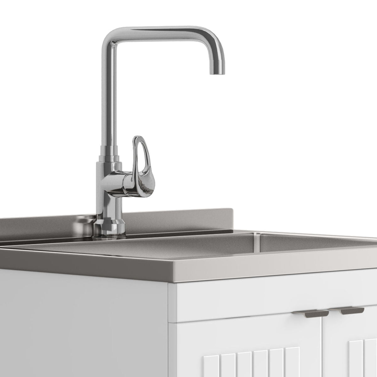 White laundry cabinet with stainless steel sink vanity with chrome finish by HouseOfZazla on Tampa Home & Garden Store