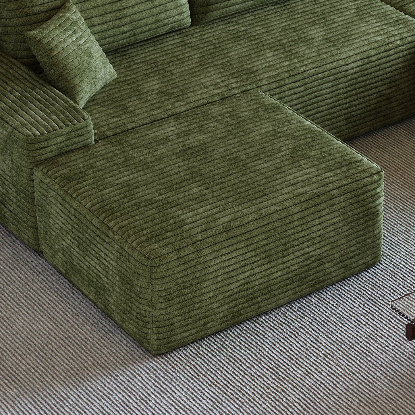 Green Plush Corduroy Sofa Ottoman For Bedrooms