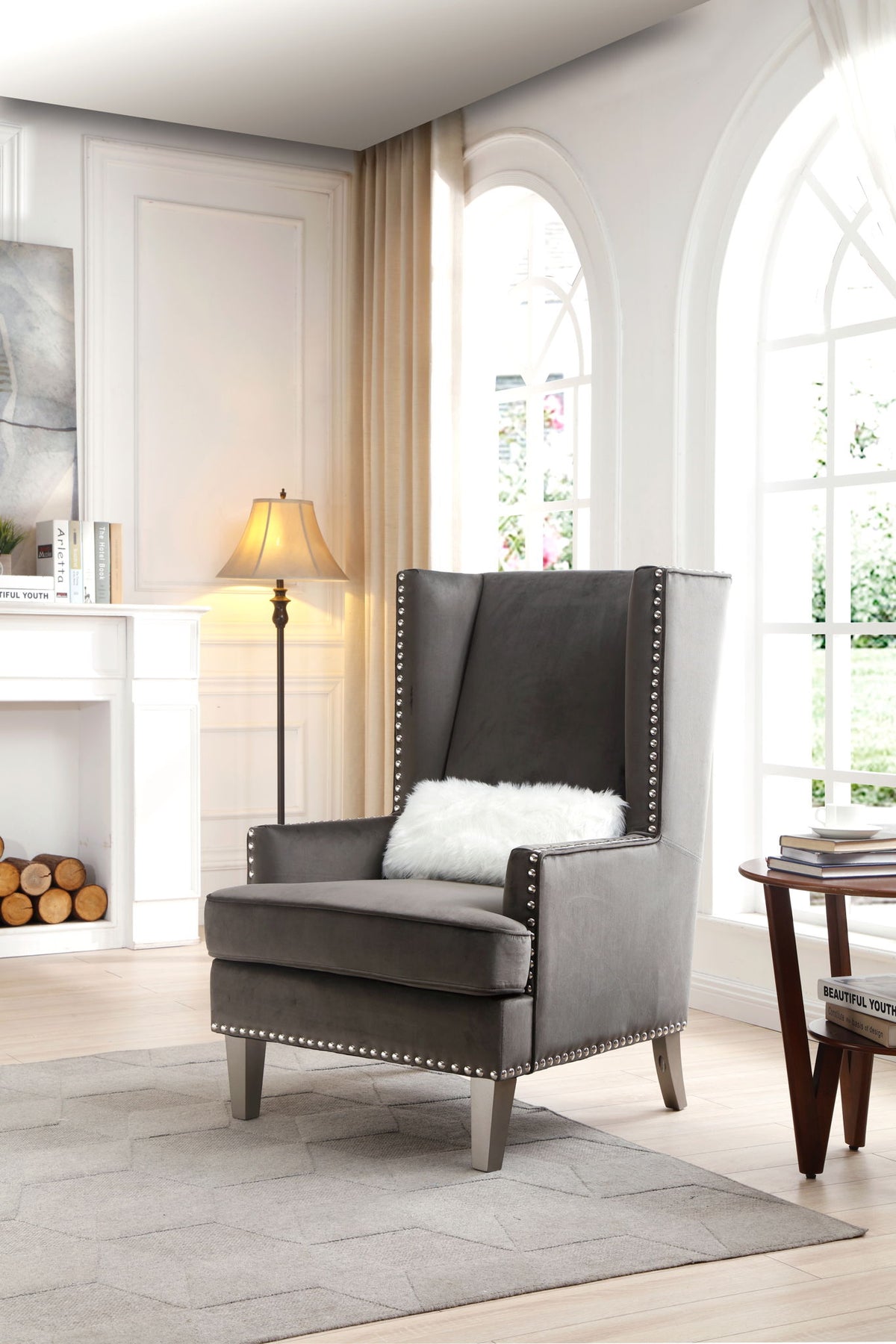 Traditional Accent Arm Chair with Deep Tufting in dark gray, nailhead trim HouseOfZazla on Tampa Home & Garden Store