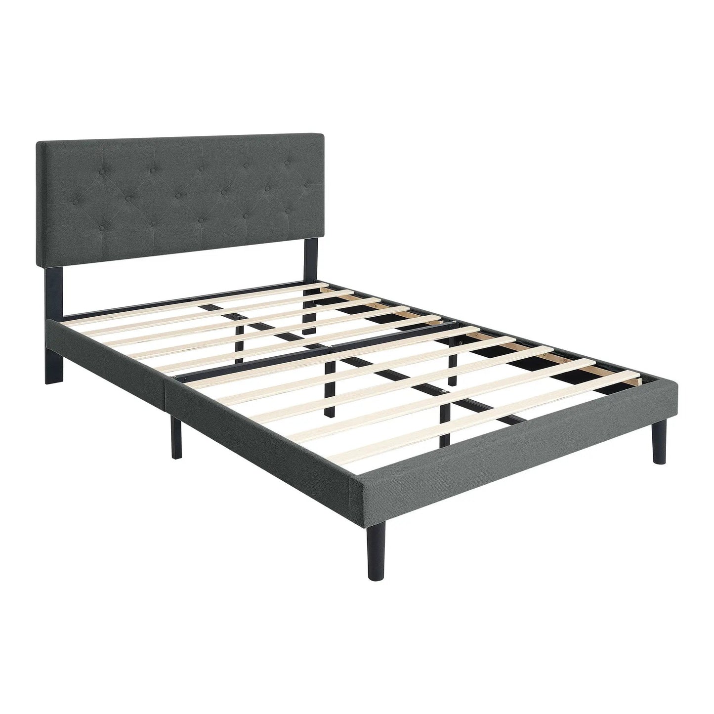 Modern Upholstered Platform Bed Tufted Headboard