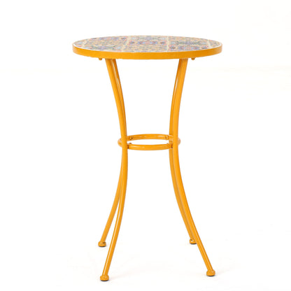 Outdoor side table yellow metal frame with colorful tile mosaic top on Tampa Home & Garden Store