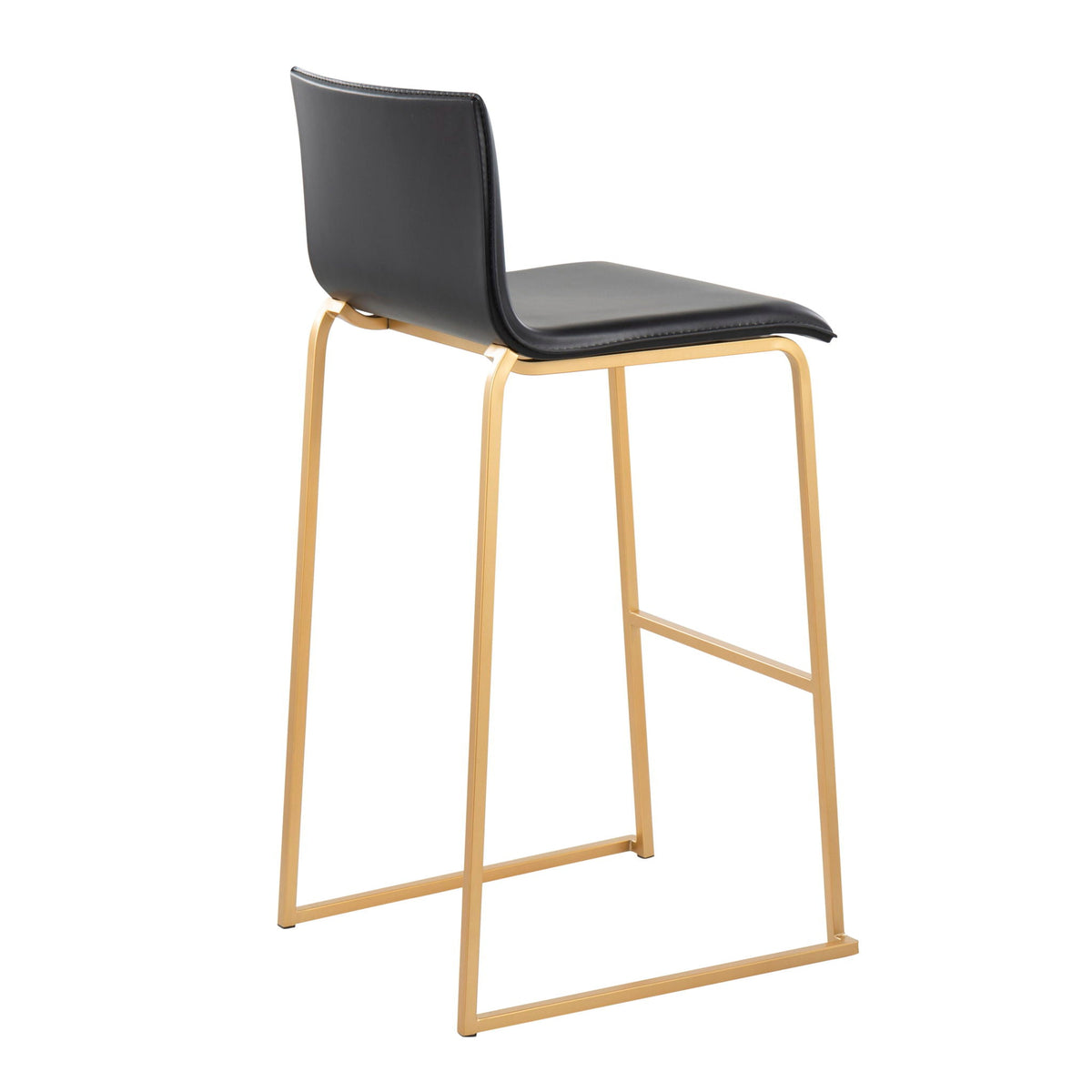 Contemporary upholstered barstool set of 2 with black seats and gold metal bases on Tampa Home & Garden Store