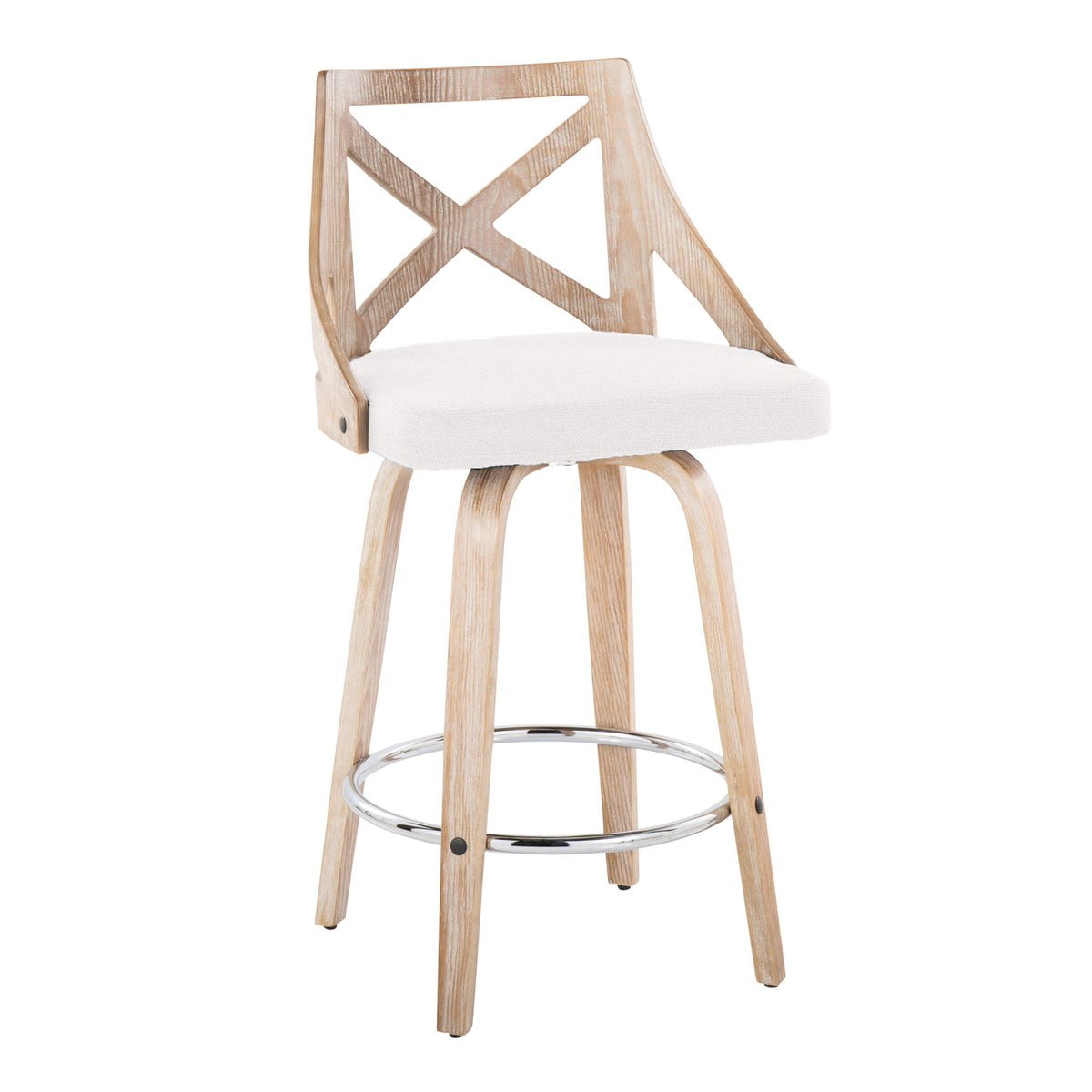 Farmhouse fixed-height counter stool with swivel seat, wood frame and beige cushion, set of 2 on Tampa Home & Garden Store