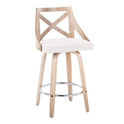 Farmhouse fixed-height counter stool with swivel seat, wood frame and beige cushion, set of 2 on Tampa Home & Garden Store