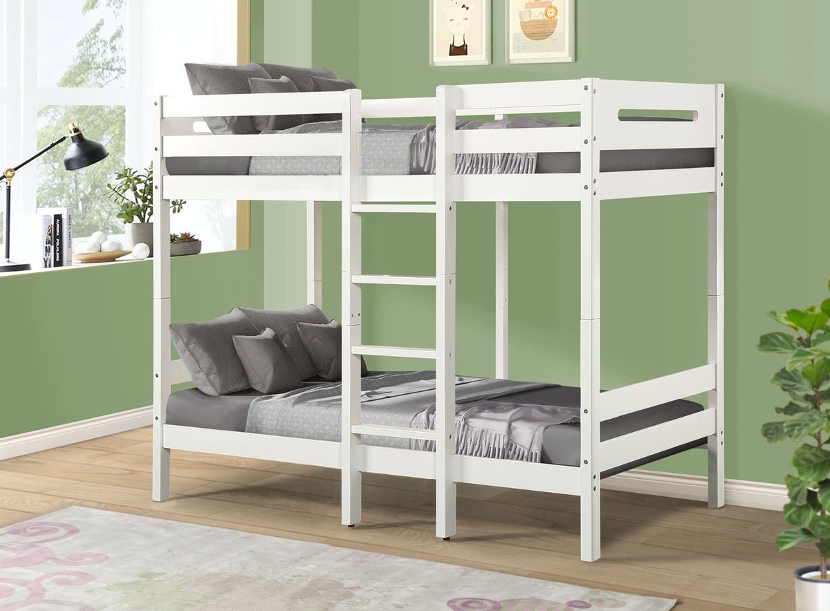 Esin Twin Twin Bunk Bed white with ladder in a kids' bedroom on Tampa Home & Garden Store