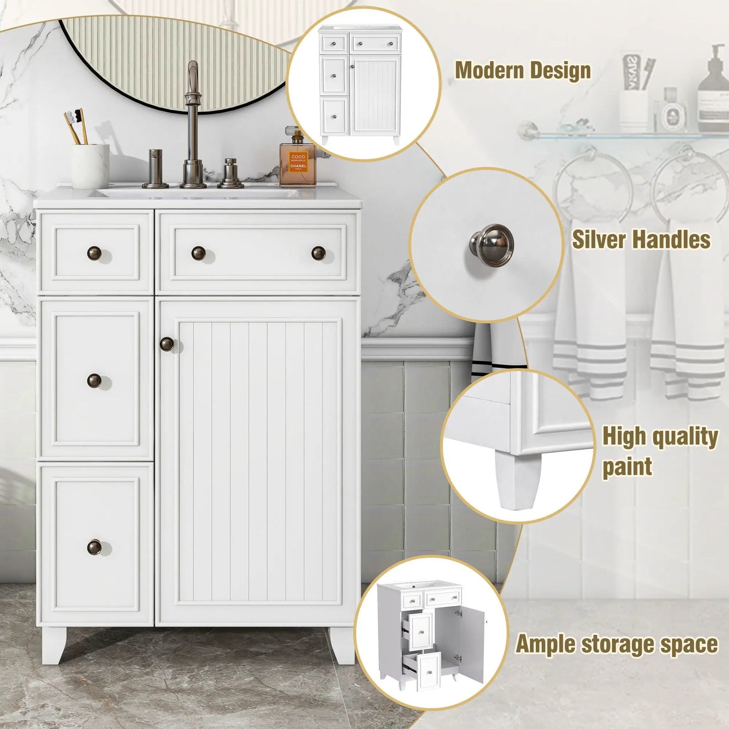 Transitional Bathroom Vanity With Ceramic Sink