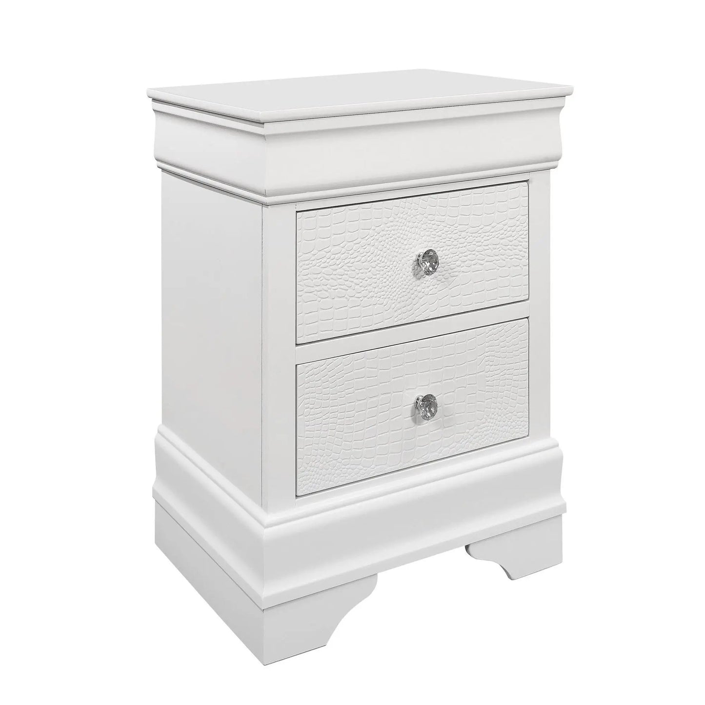 Shaker Crocodile Nightstand white embossed drawers with crystal knob Unique Piece Furniture on Tampa Home & Garden Store