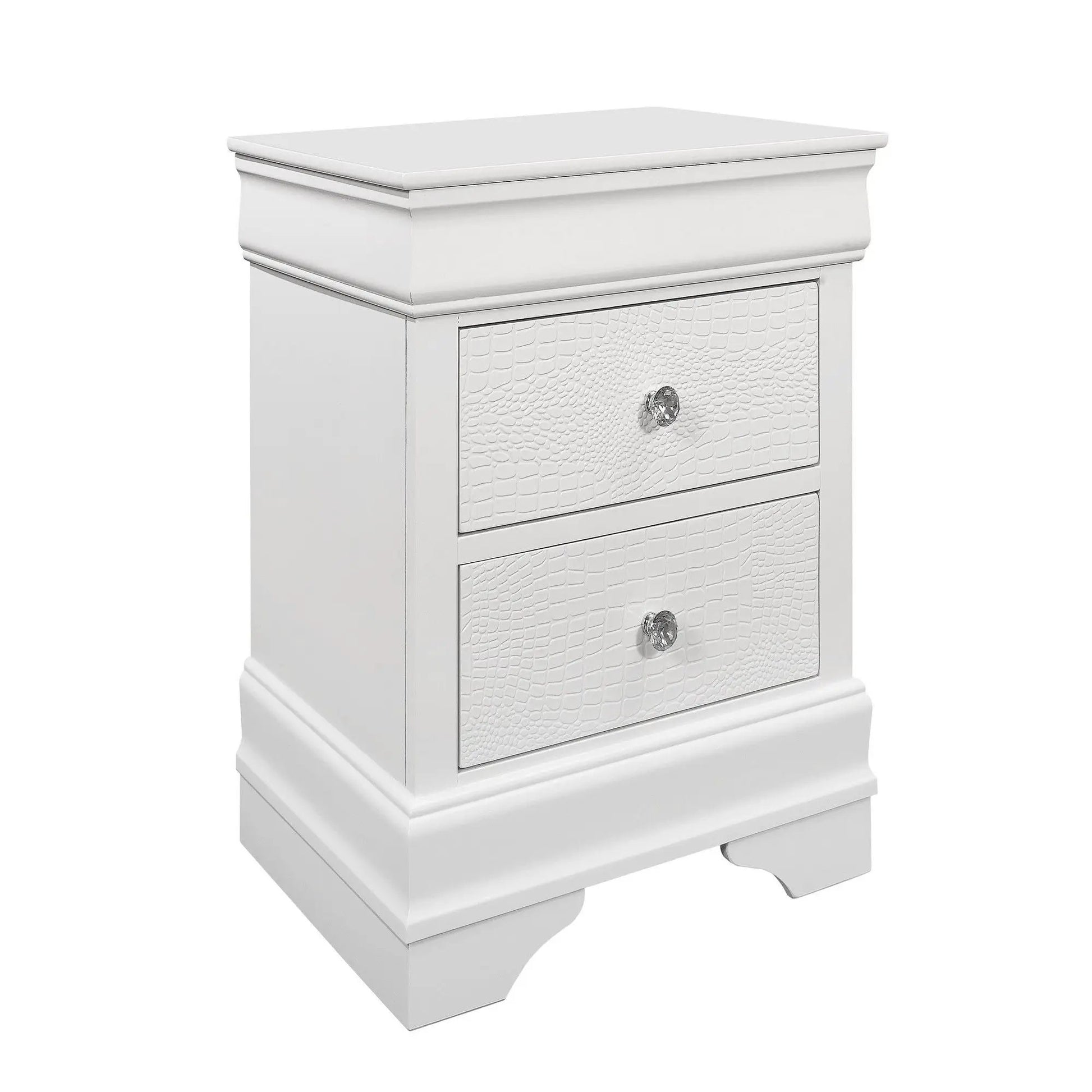 Shaker Crocodile Nightstand white embossed drawers with crystal knob Unique Piece Furniture on Tampa Home & Garden Store