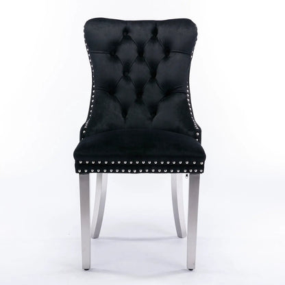Nikki Contemporary Upholstered Dining Chair set of 2 black velvet tufted back with nailhead trim on Tampa Home & Garden Store