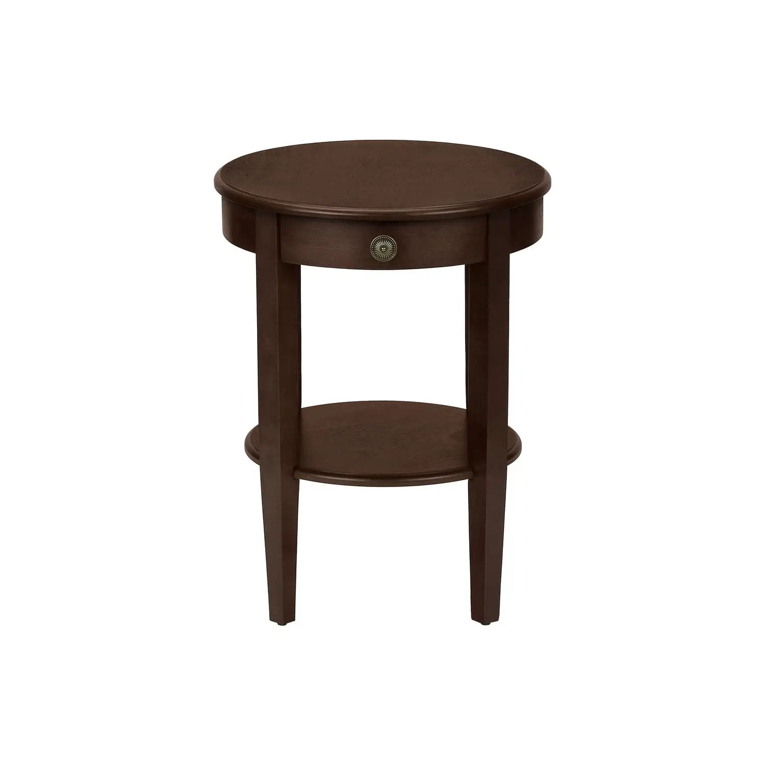 Accent Table 2-Tier Espresso with round top, single drawer with decorative knob, lower shelf on Tampa Home & Garden Store