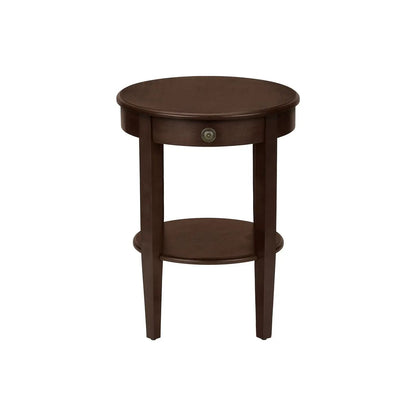 Accent Table 2-Tier Espresso with round top, single drawer with decorative knob, lower shelf on Tampa Home & Garden Store