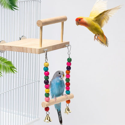 Sell My Stuff Crane Ring Climbing Ladder Cage swing in natural wood with colorful bead toys on Tampa Home & Garden Store