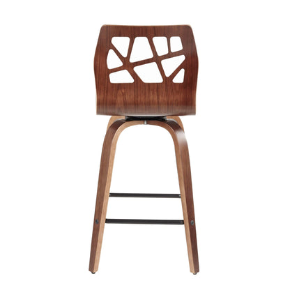 Mid-Century counter stool back in dark wood with geometric cutouts and swivel on Tampa Home & Garden Store
