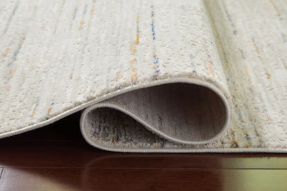 Harjot Area Rug with Subtle Stripe in Cream Gray
