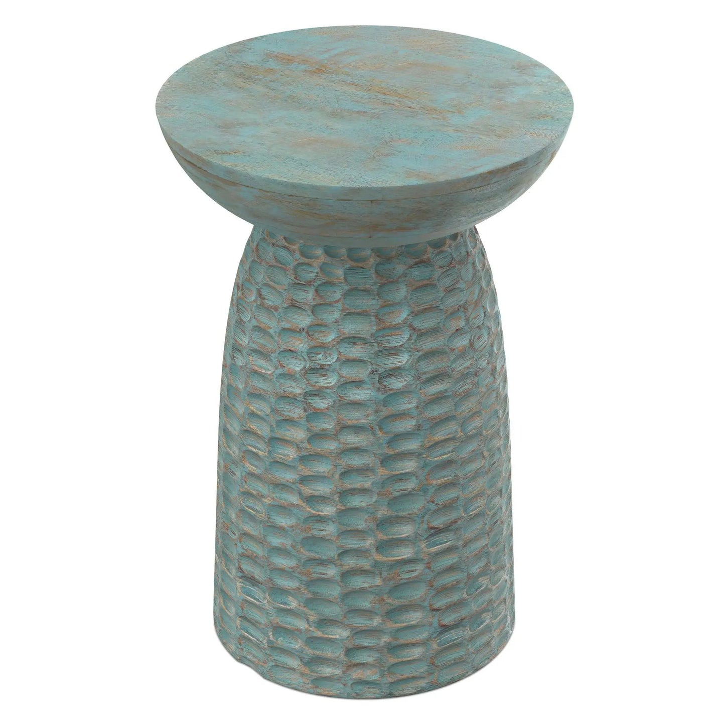 Boyd Handcrafted Accent Table round turquoise distressed top by Unique Piece Furniture on Tampa Home & Garden Store