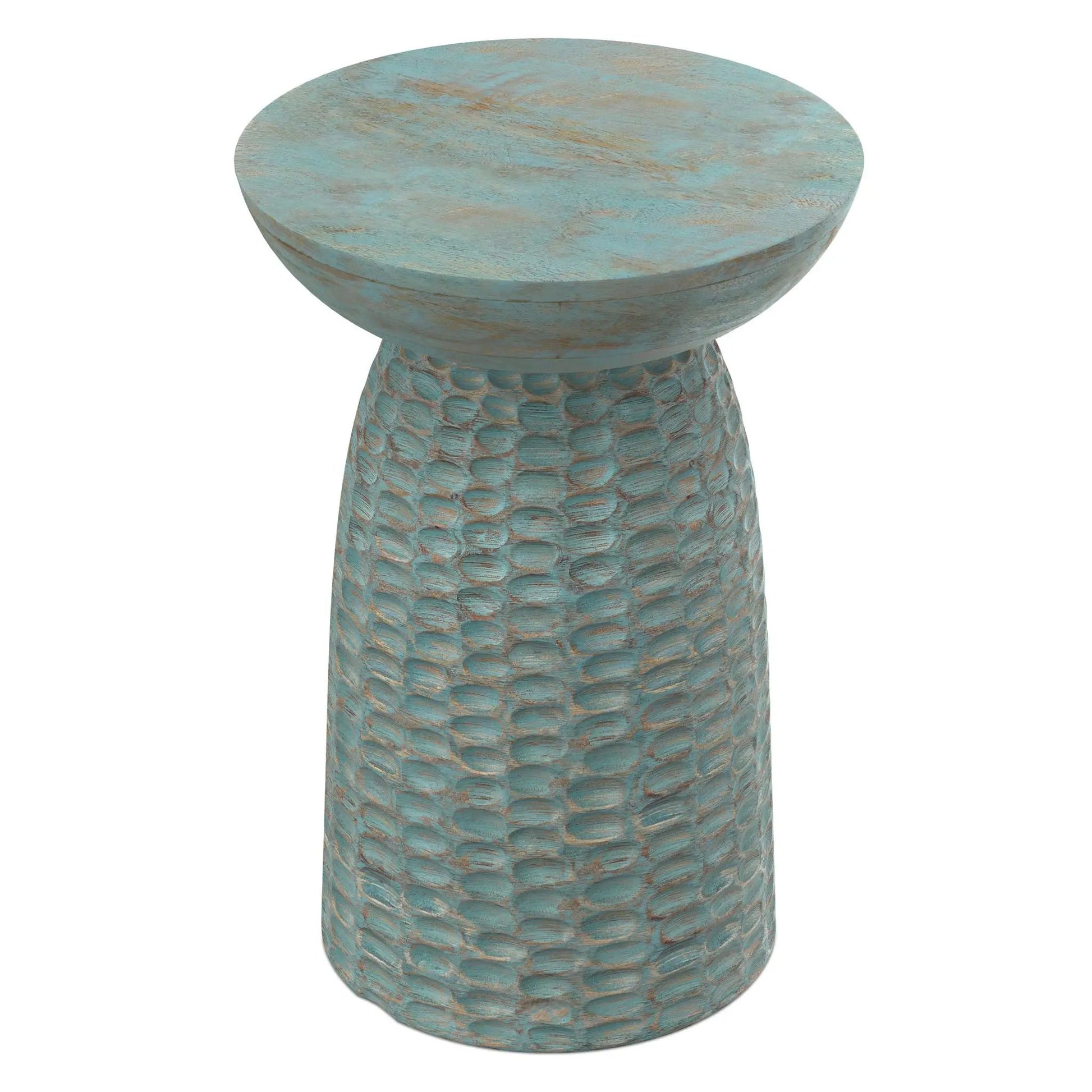 Boyd Handcrafted Accent Table round turquoise distressed top by Unique Piece Furniture on Tampa Home & Garden Store