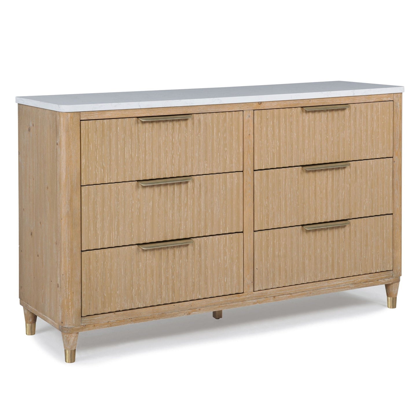 6 Drawers Dresser with Natural Wood and Stone Top
