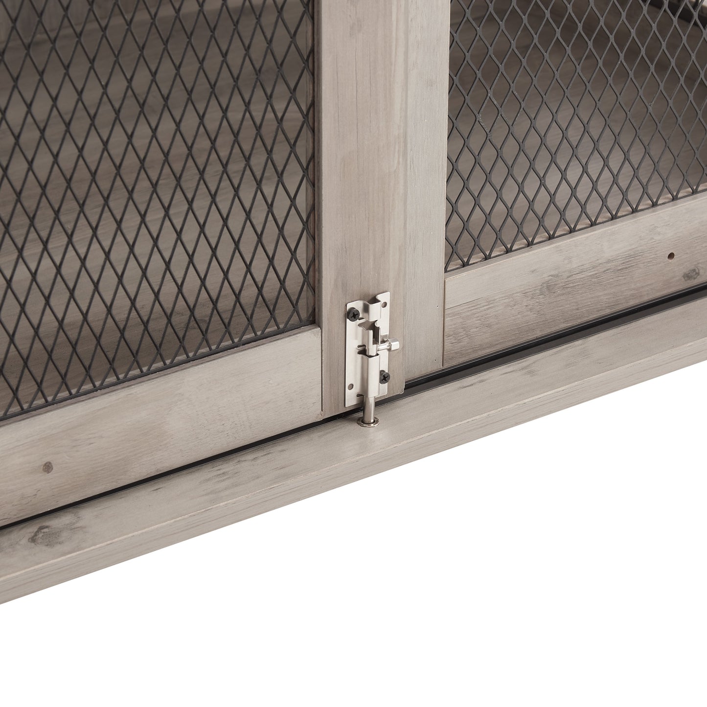 Farmhouse Dog Cage Crate with Sliding Barn Door in weathered wood and metal mesh HouseOfZazla on Tampa Home & Garden Store