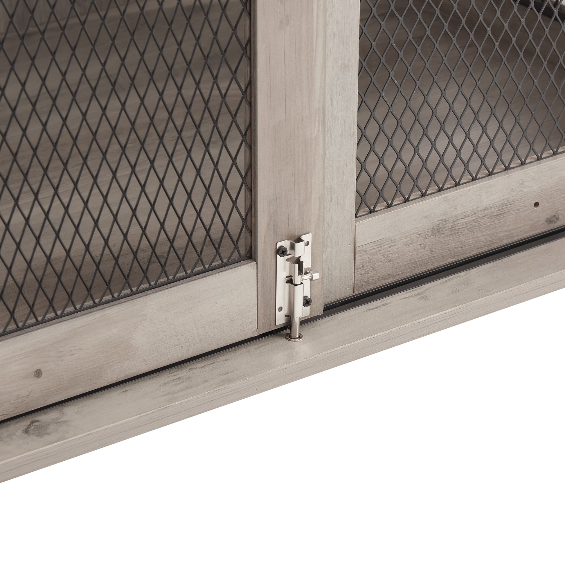 Farmhouse Dog Cage Crate with Sliding Barn Door in weathered wood and metal mesh HouseOfZazla on Tampa Home & Garden Store