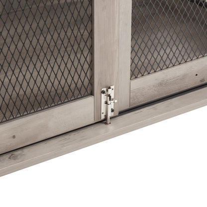 Farmhouse Dog Cage Crate with Sliding Barn Door in weathered wood and metal mesh HouseOfZazla on Tampa Home & Garden Store