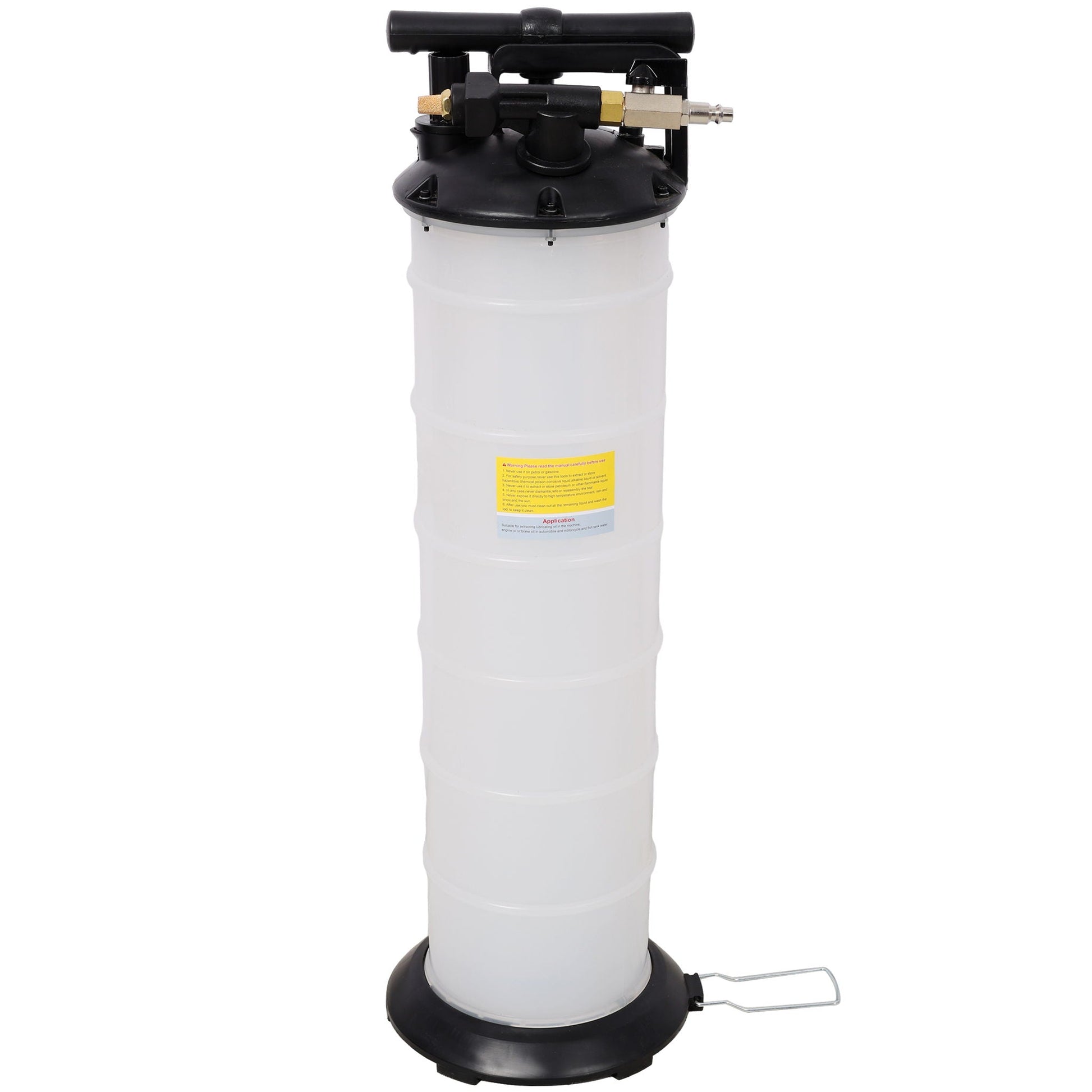 HouseOfZazla pneumatic oil extractor pump with white canister, black lid and brass fittings on Tampa Home & Garden Store