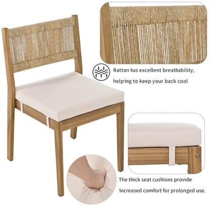 U_Style outdoor acacia wood dining chair with woven back and white cushion, HouseOfZazla set on Tampa Home & Garden Store