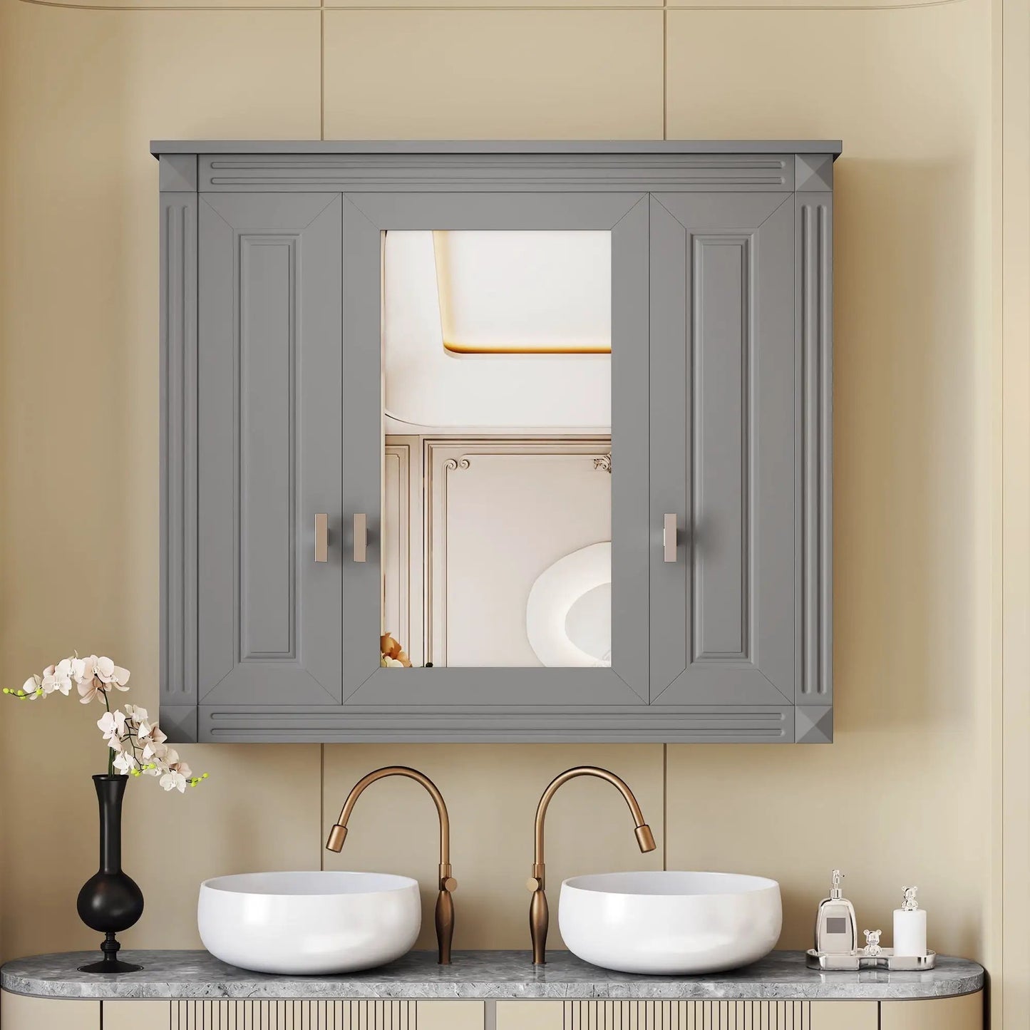 Wall Mounted Medicine Cabinet with Mirror Gray 4 Shelves by Unique Piece Furniture on Tampa Home & Garden Store