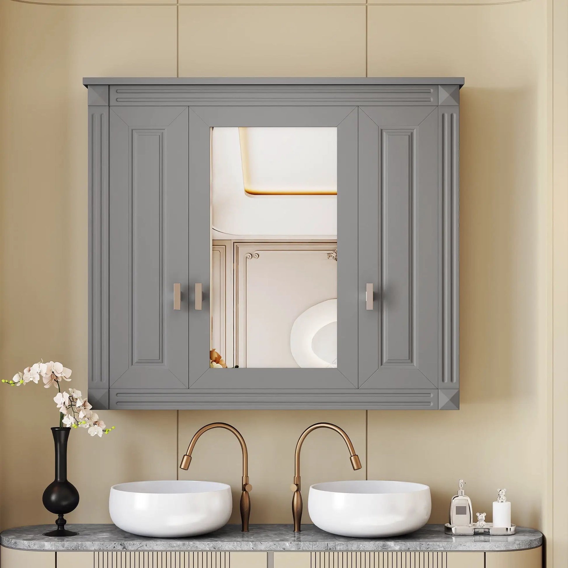 Wall Mounted Medicine Cabinet with Mirror Gray 4 Shelves by Unique Piece Furniture on Tampa Home & Garden Store